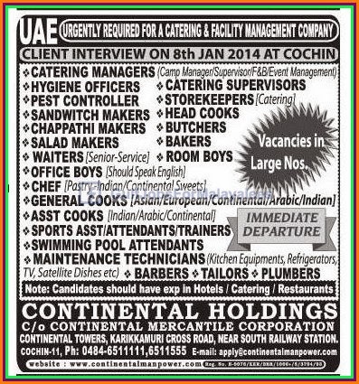 Vacancies In Large Numbers For UAE Immediate Departure