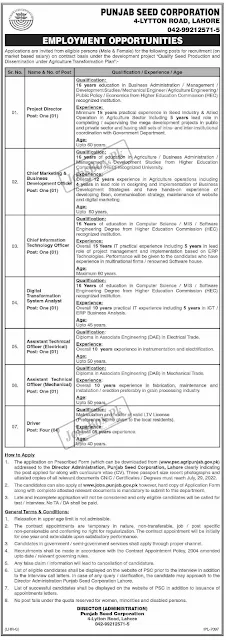 punjab-seed-corporation-lahore-jobs-2022-apply-online