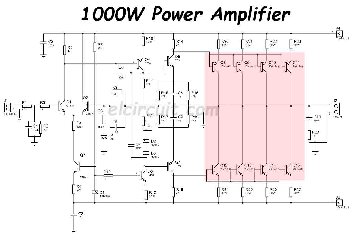 1000W Power  Amplifier  2SC5200 2SA1943 Electronic Circuit 