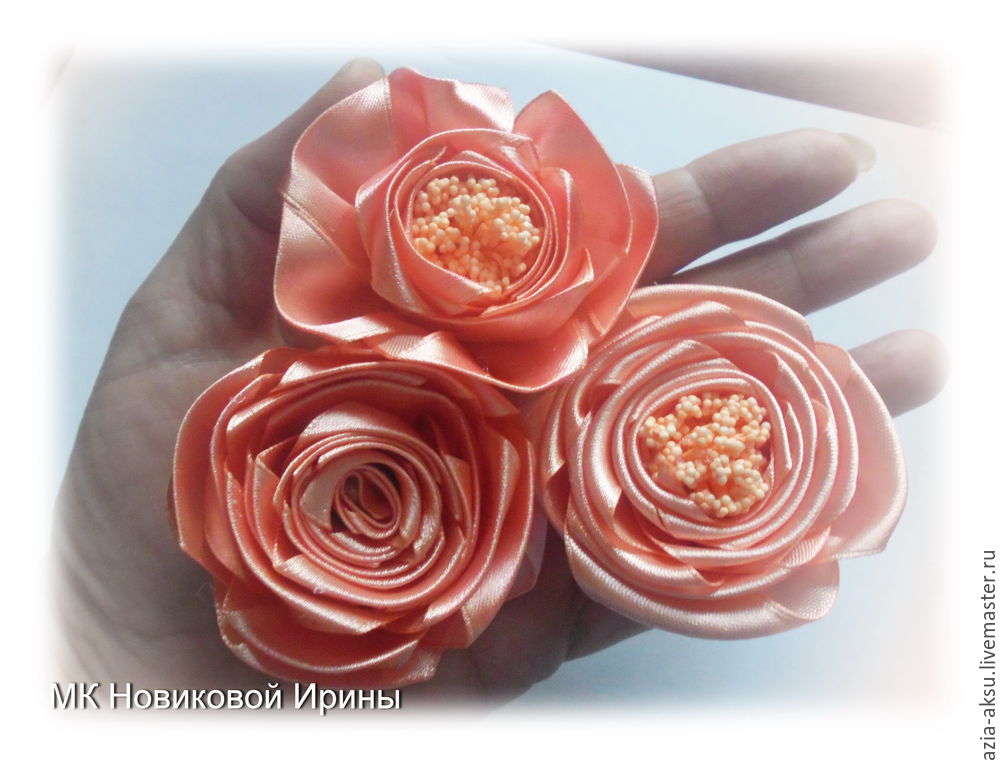 How to make simple roses of a satin ribbon. DIY Tutorial