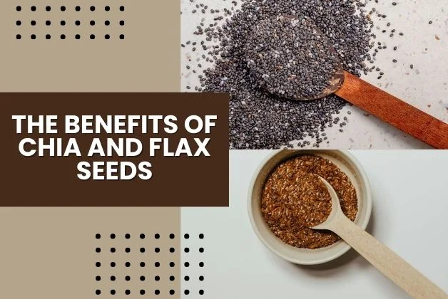 Image showing spoons spilled with chia and flax seeds highlighting the benefits of chia and flax seeds