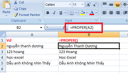 Tự động viết hoa kí tự đầu tiên Họ Và Tên trong Excel PROPER UPPER LOWER