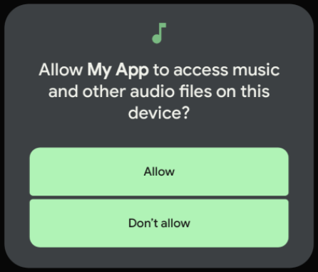 Allow My App to access music and other audio files on this device 