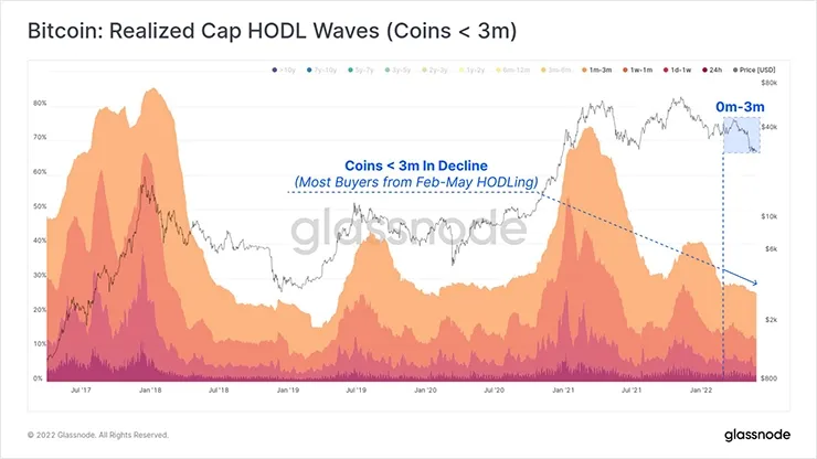 волны реализованной капитализации HODL (монеты более 3 мес.)