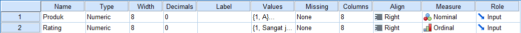 Tampilan Variable view SPSS