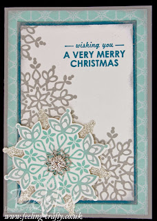 Beautiful Festive Flurries Christmas Card by UK based Stampin' Up! Demonstrator Bekka Prideaux - make sure you check out her blog!