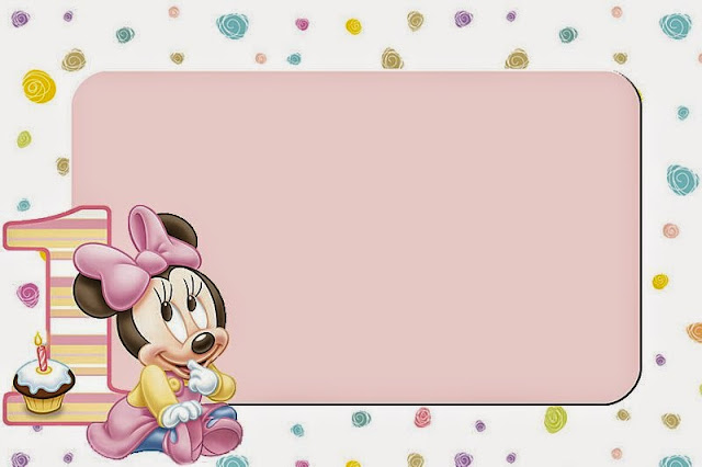 Minnie First Year with Polka Dots: Free Printable Invitations, Labels or Cards.