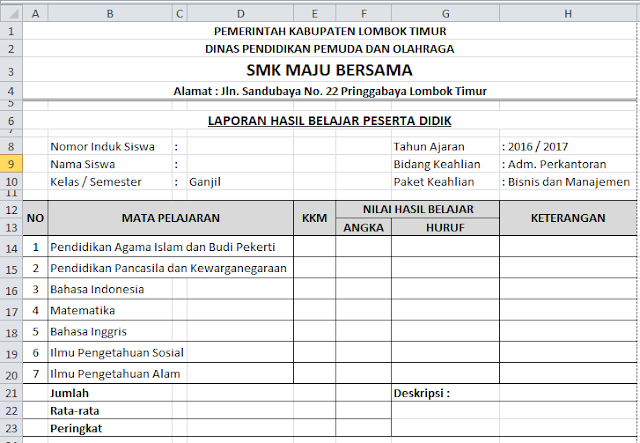 tutorial membuat aplikasi raport dengan excel