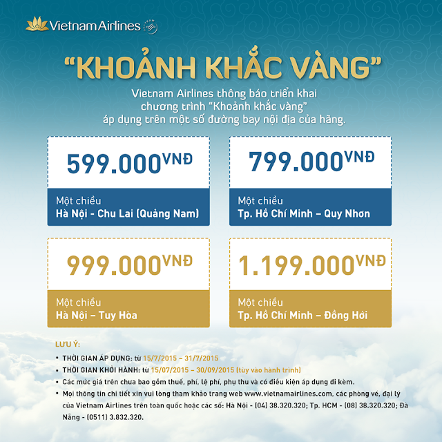 Chương trình "Khoảnh khắc vàng" được Vietnam Airlines mở bán vé máy bay nội địa chỉ từ 599.000 đồng