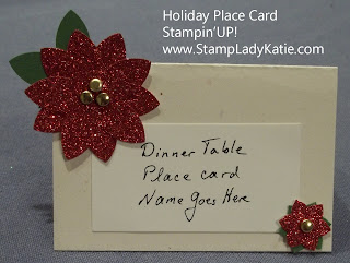 Place Card with Red Glimmer Paper Poinsettias