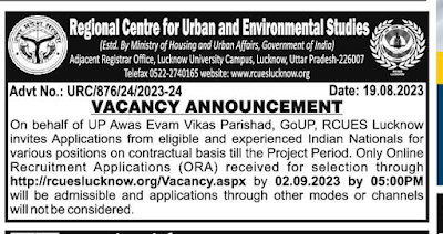 Official Notice for RCUES Lucknow Consultant Recruitment 2023