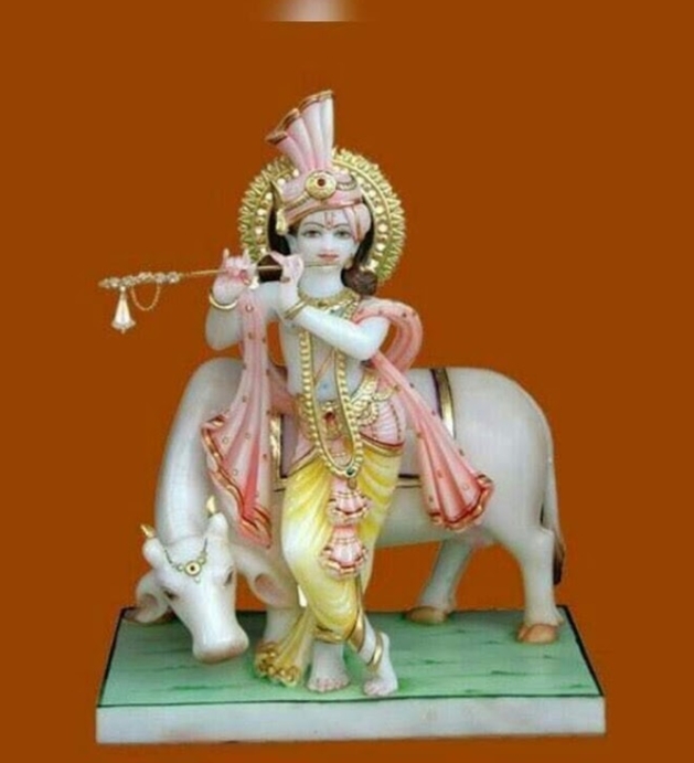 Best Krishan Marble Statues With Cow Pure White Marble Statue