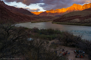 kitchen set up on the grand canyon of the colorado rafting red rocks sunset, whereisbaer.com chris baer