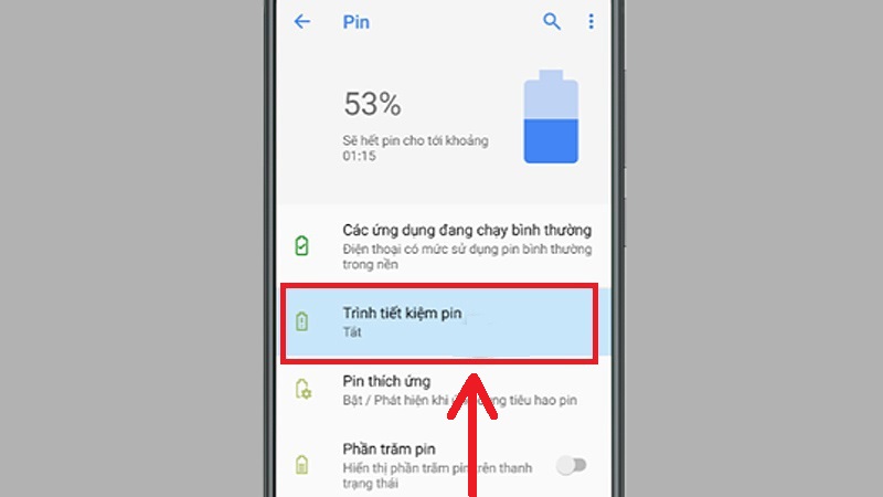 Chọn Bật Trình tiết kiệm pin