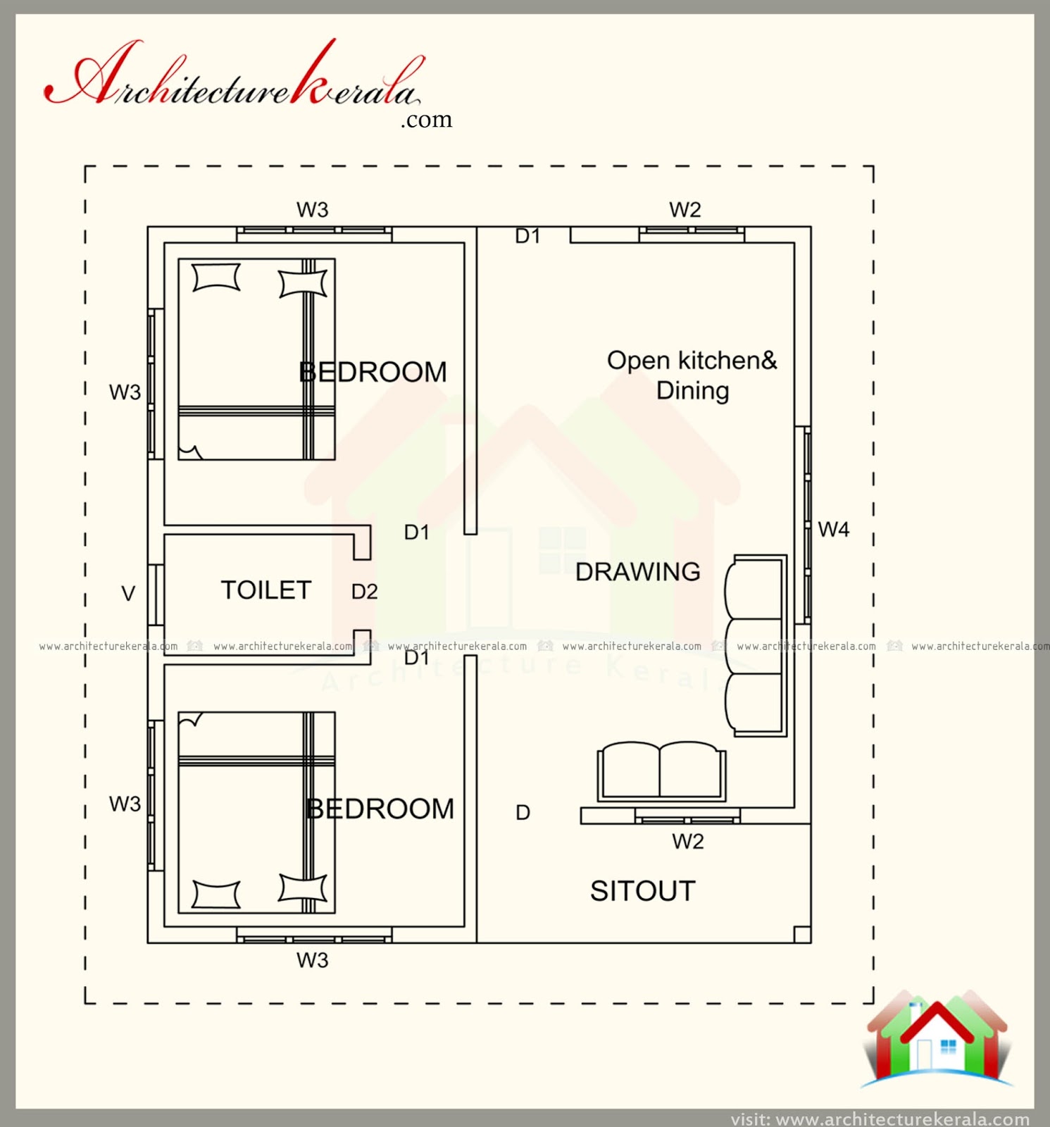  500  SQUARE  FEET  HOUSE  PLAN  WITH ELEVATION ARCHITECTURE 