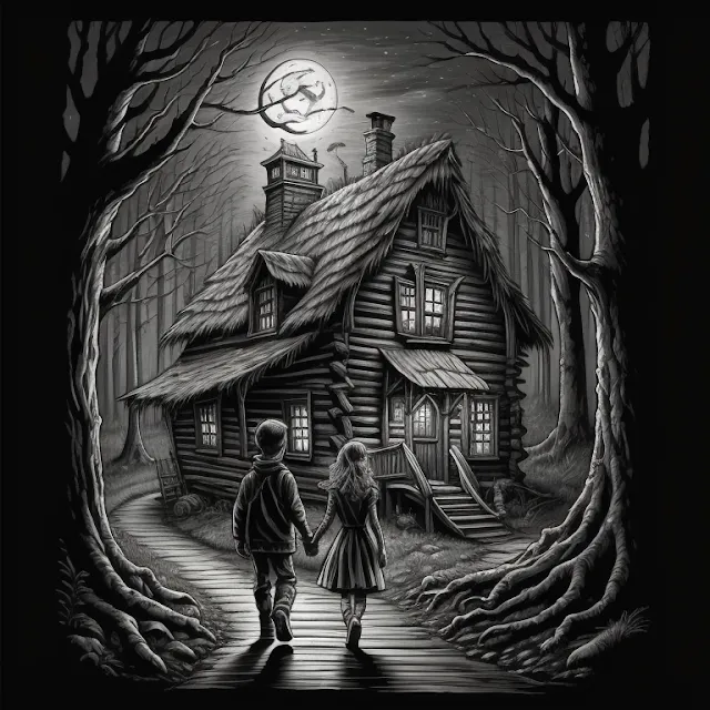 A história de terror da bruxa na floresta, Casa da bruxa, Histórias infantis