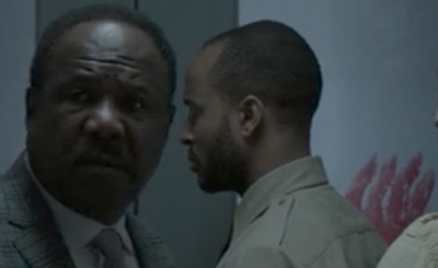 Clay Davis from The Wire plus mall security, bloody handprint.