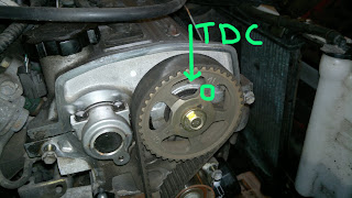 Here we are post the TDC. Look at the position of the crankshaft pulley down below.