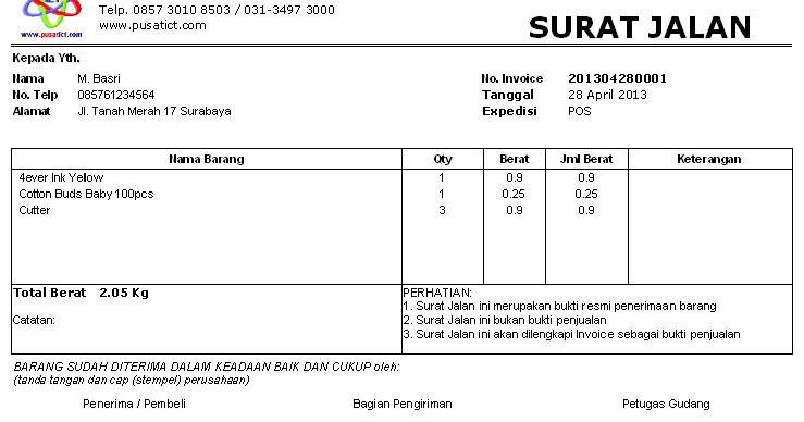 Contoh Surat Jalan 2017 Terbaru