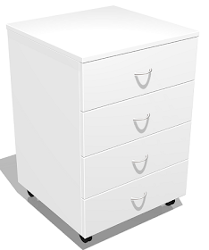 mobile pedestal, four drawers, white