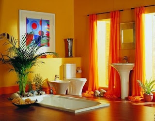 Ide Keren Desain Kamar Mandi Warna Orange 