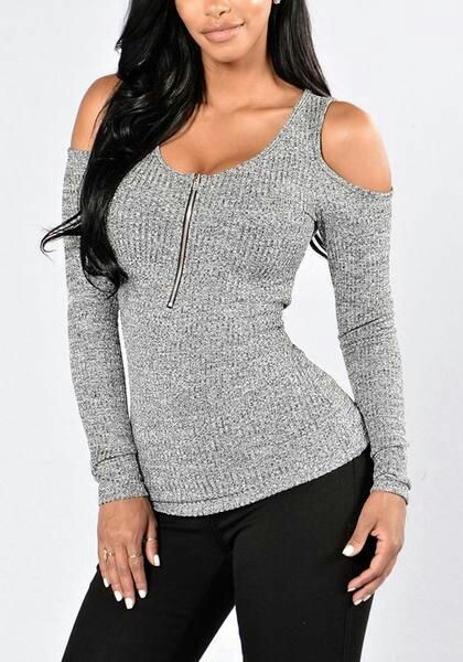 Cold shoulder zip front