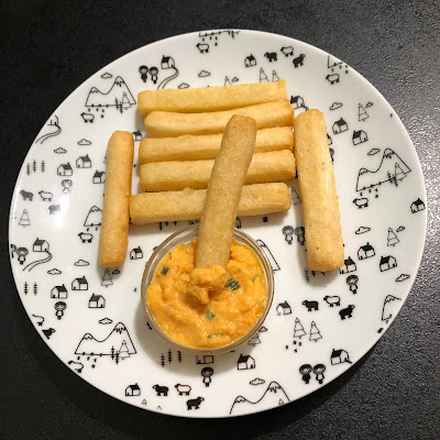 Rillettes de carottes aux oeufs durs avec frites de manioc de Picard