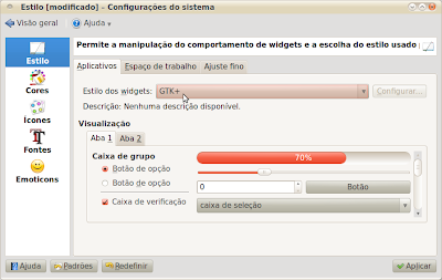 System Settings - janela de configuração do estilo dos widgets