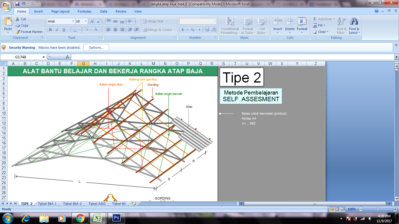 Rumus Alat Bantu Belajar dan Bekerja Rangka  Atap Baja  