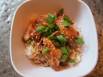 Crockpot Sesame Honey Chicken with rice and scallions