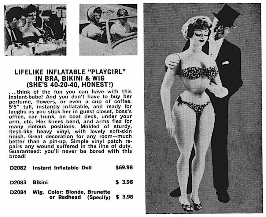 a 1960s "Lifelike inflatable playgirl" advertisement