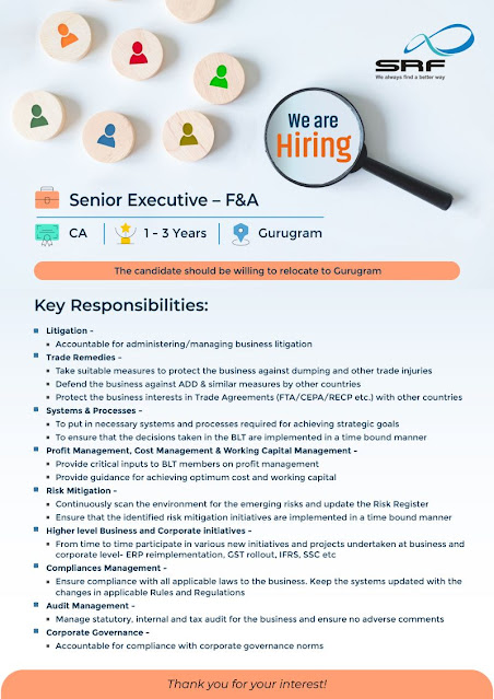 SRF Ltd Hiring For Senior Executive - F&A