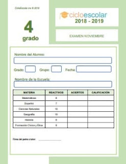 Examen Mensual Cuarto grado 2018-2019