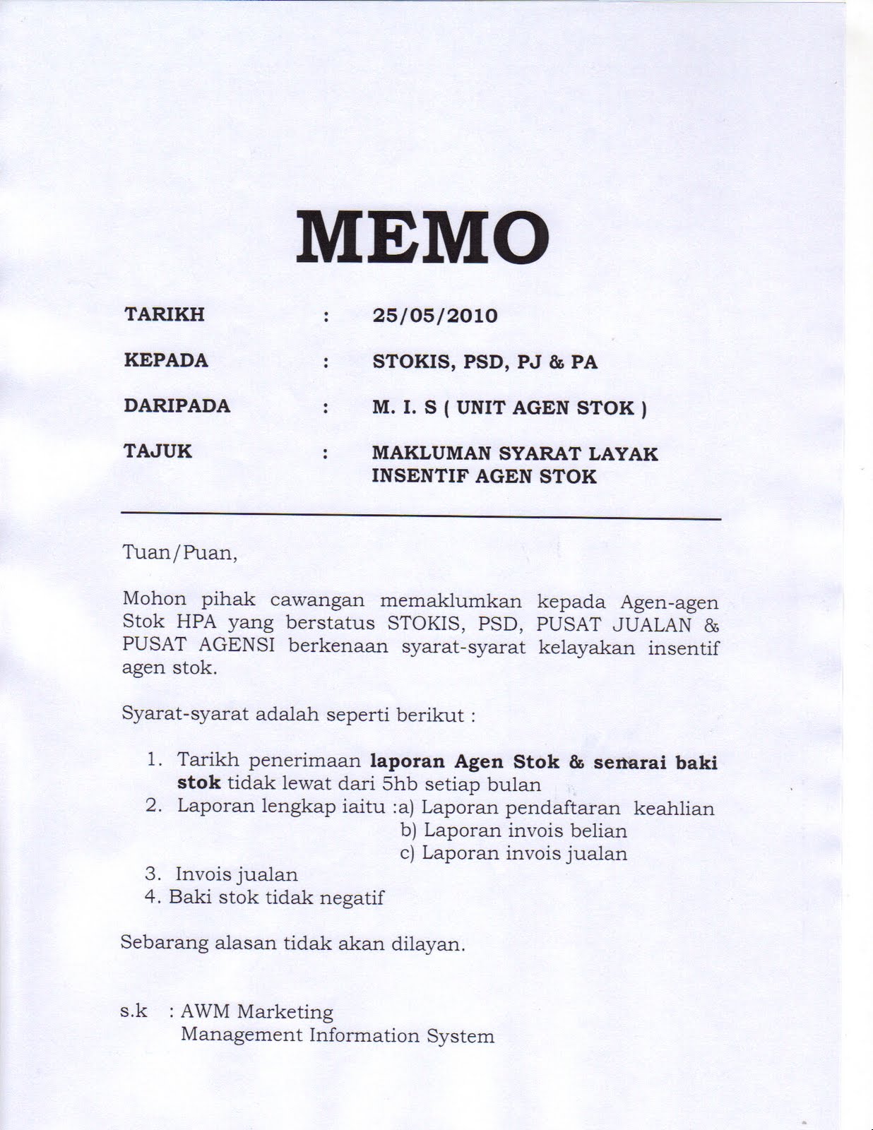 PEJABAT OPERASI ZON SELATAN: MEMO PENTING DARI M.I.S