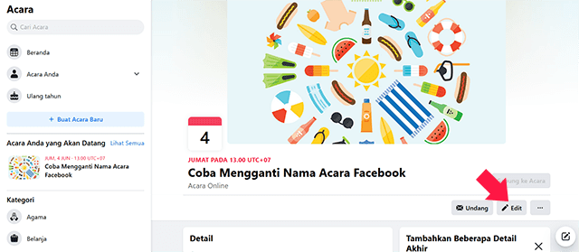 Mengubah Nama Acara Facebook Melalui PC