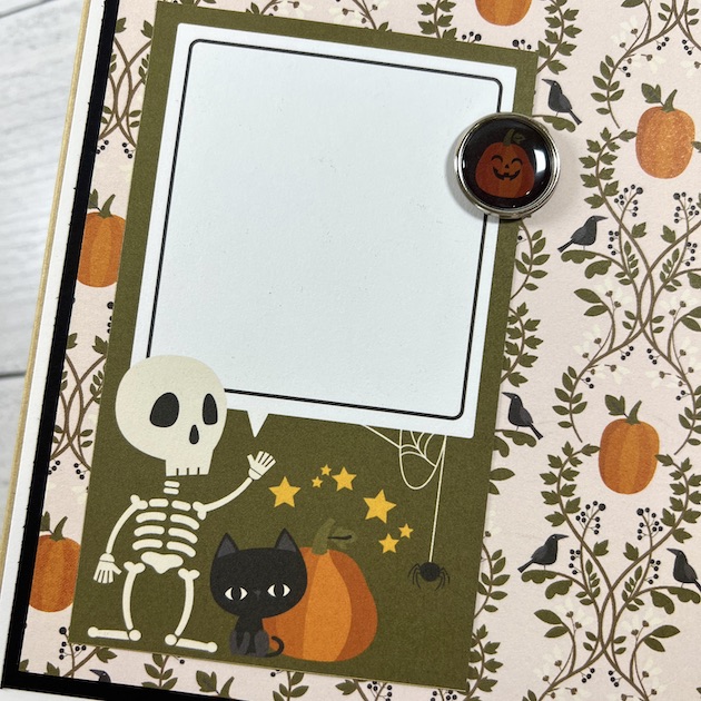 Happy Halloween Scrapbook Album Page with a skeleton, a cat, and pumpkins