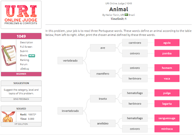 URI 1049 Animal Solution in C++