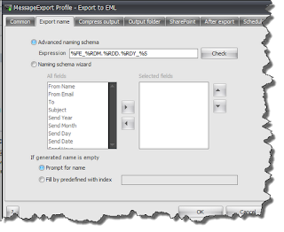 MessageExport profile can be modified to name .eml files using metadata from the email.