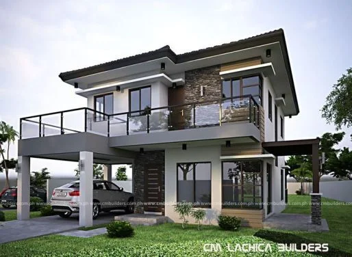 desain inspiratif Rumah minimalis 2 lantai dengan balkon terbuka