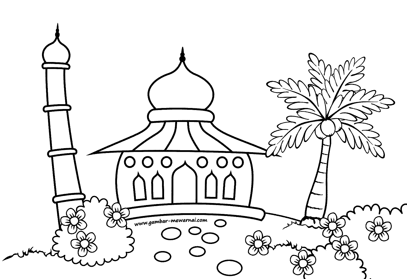 Mewarnai Gambar Masjid - Contoh Gambar Mewarnai
