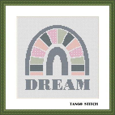 Boho rainbow DREAM nursery cross stitch pattern