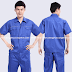 Đồng phục công nhân ngắn tay khóa kéo màu xanh viền xám
