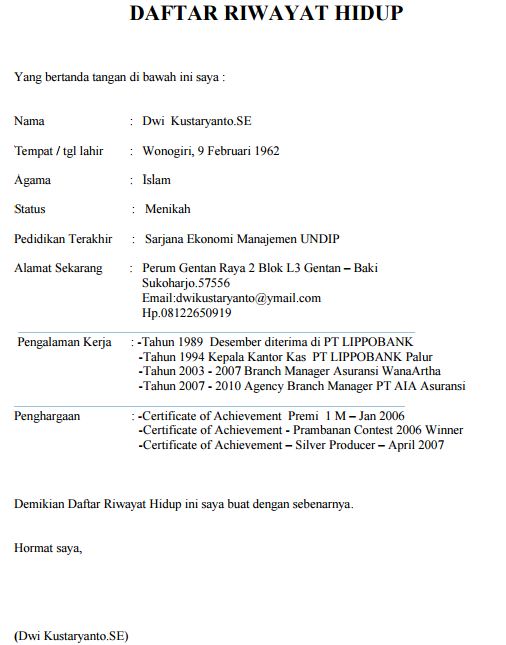 Contoh Daftar Riwayat Hidup Dalam Bahasa Inggris Beserta 