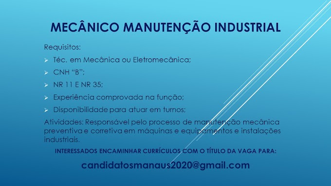 Inspetor da Qualidade/Operador de Máquina Extrusão/Técnico de Produção de Transformadores/Mecânico da Manutenção Industrial.