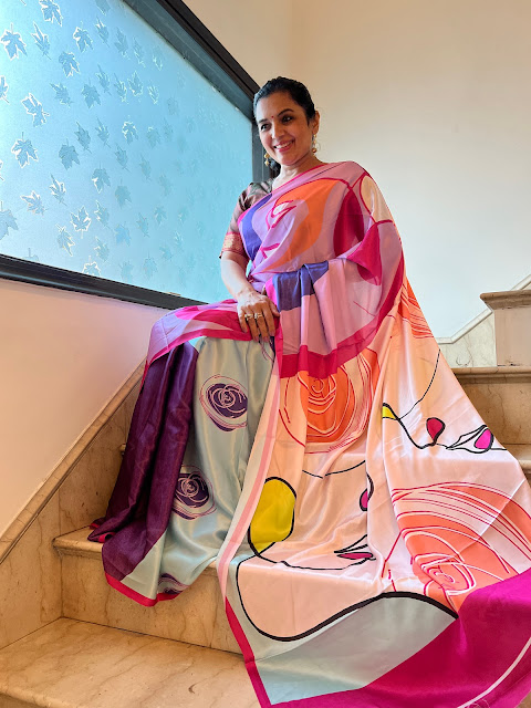 Digital print mushroo satin silk saree