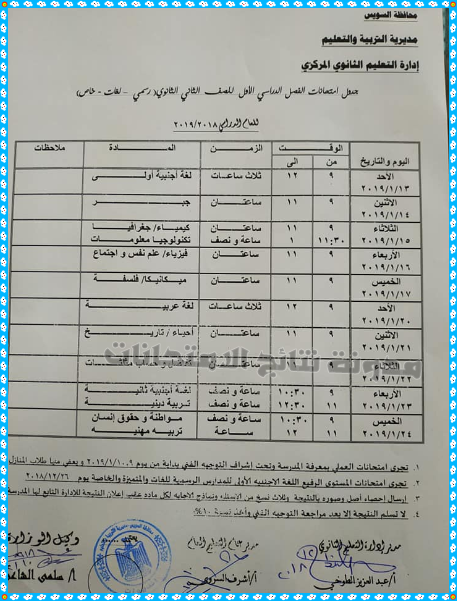 نصف العام بمحافظة السويس 2019 الترم الاول