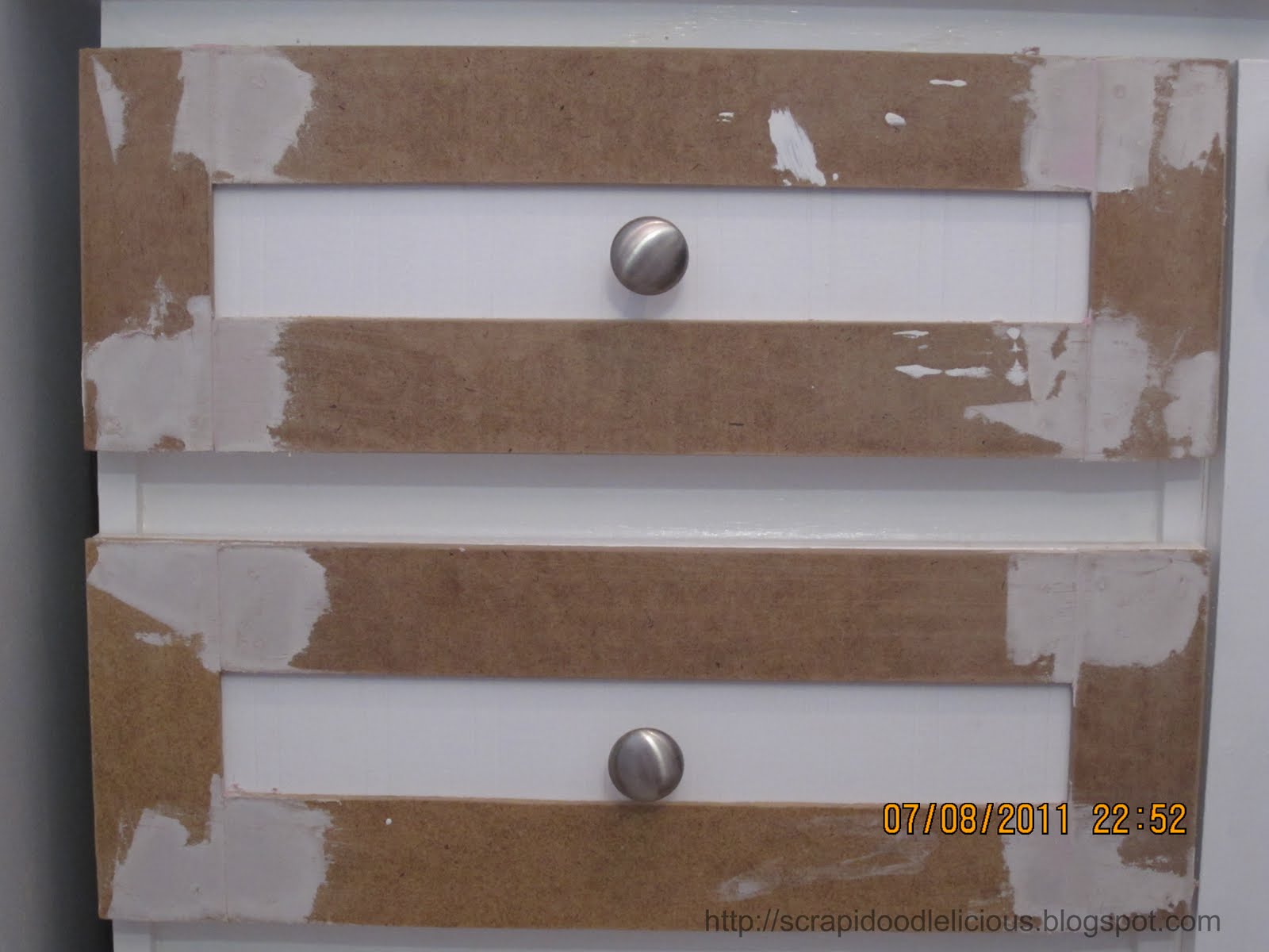 Scrapidoodlelicious: Beadboard Wallpaper in Kitchen Cabinets