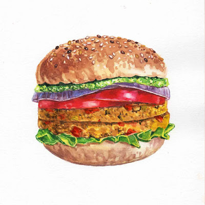 painting of burger in watercolor