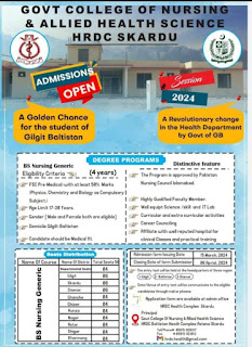 Admission Open at Govt College of Nursing and Allied Health Sciences, Skardu