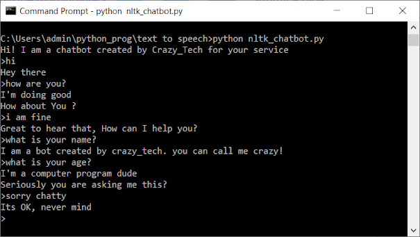 Chat with chatbot made using Python